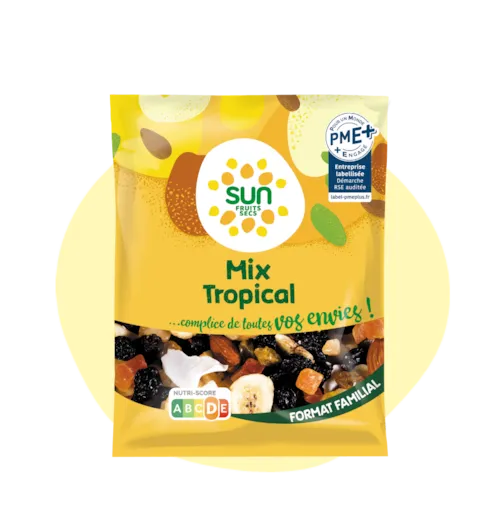 Mélange Tropical - raisins, bananes, ananas, papayes, amandes et noix de coco - 500 g