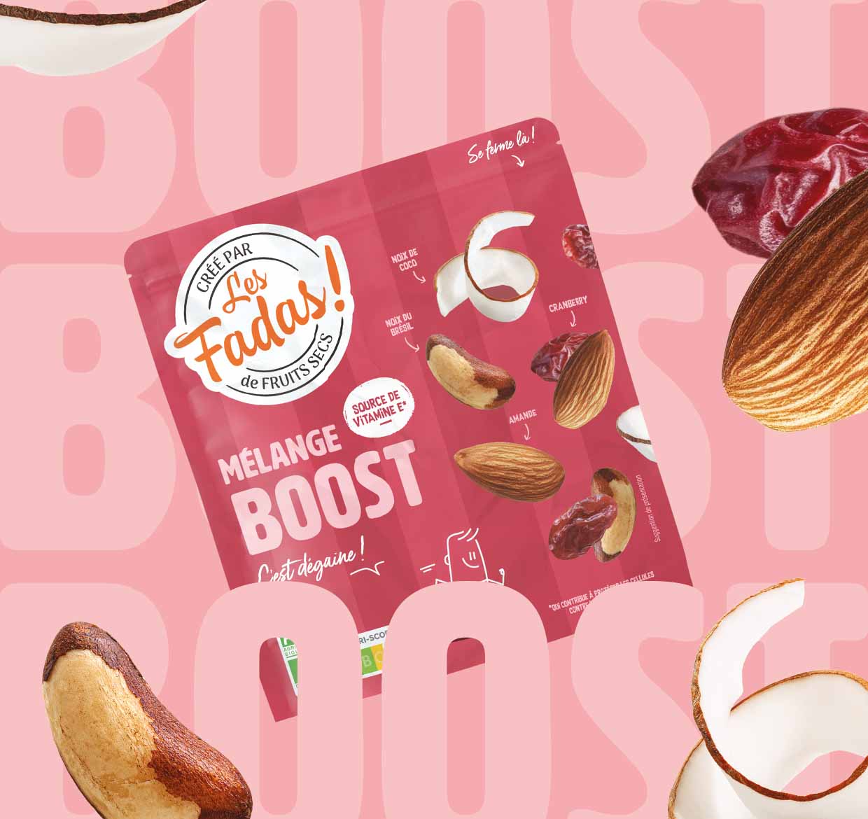 Mélange Boost - Bio - Amande, Cranberries, Noix du Brésil, Noix de coco - 145 g