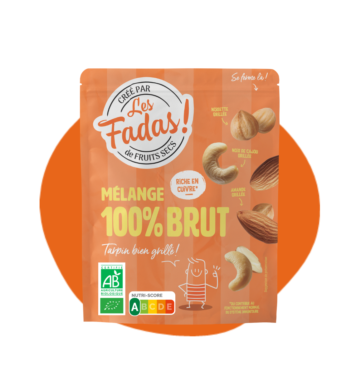 Mélange 100% Brut - Bio - Noisettes, Noix de cajou, Amandes - 125 g