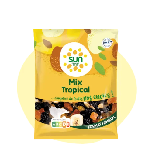 Mélange Tropical - raisins, bananes, ananas, papayes, amandes et noix de coco - 500 g